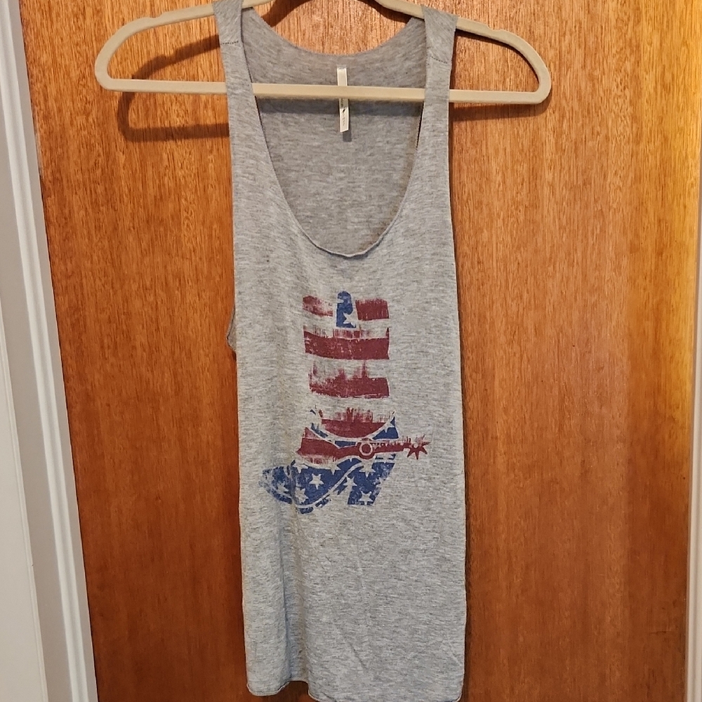 Gray Tank Top with American Flag Design Boot Western